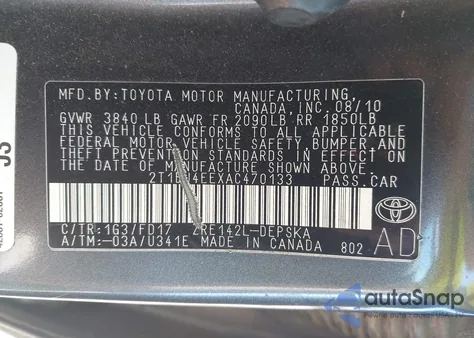 2010 Toyota Corolla S z USA, uszkodzony, nr VIN 2T1BU4EEXAC470133